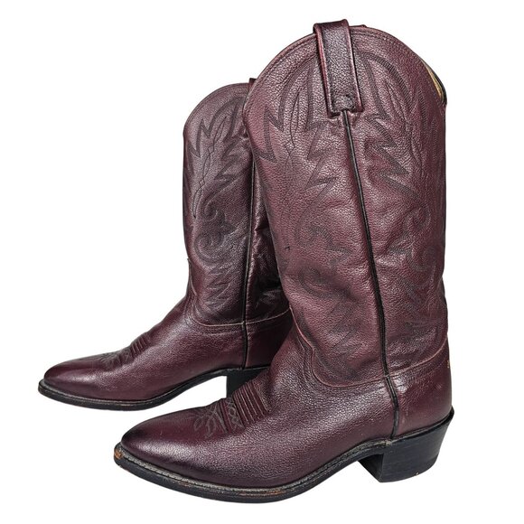 Vintage Dan Post Leather Western Cowboy Boots Burgundy Embroidered Men's 8.5D - Picture 4 of 12